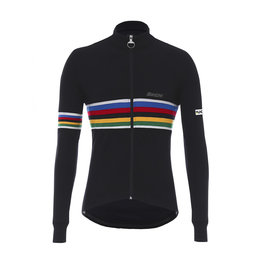 SANTINI Cyklistický dres s dlouhým rukávem zimní - UCI RAINBOW WOOL - černá